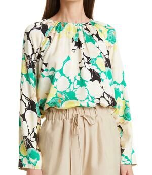 Rodebjer Solomiya Floral Puff Long Sleeve Top Spring Green Career $290 XS EUC